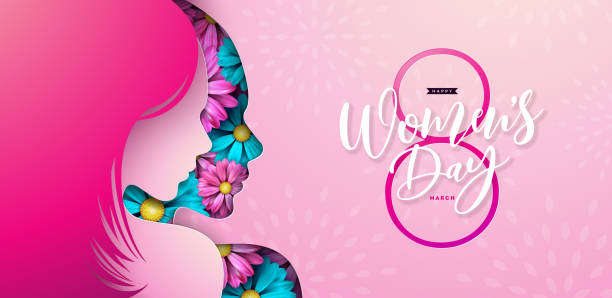 istock 8 March. Happy Women's Day Floral Illustration. International Womens Day Vector Design with Spring Colorful Flower and Young Woman Face Silhouette on Pink Background. Women or Mother Day Theme Template for Flyer, Greeting Card, Web Banner, Holiday Poster 2196546902