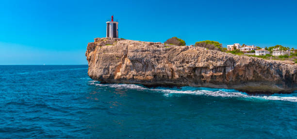 Ligthhouse of Morro de Sa Carabassa, Manacor Sea Coast, Mediterranean Sea, Mallorca, Balearic Islands, Spain, Europe