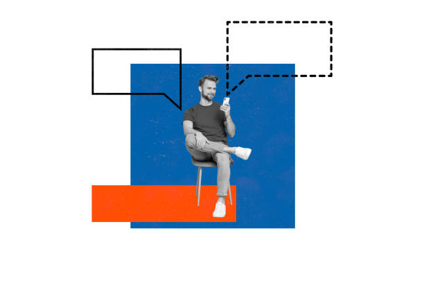 istock Composite collage image of smile guy hold iphone receive message correspondence text box notification isolated on painted background 2196548753