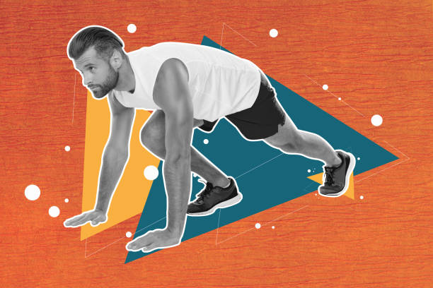 istock Creative collage picture young determined young persistent man athlete sportive active hobby race runner start drawing background 2196549103