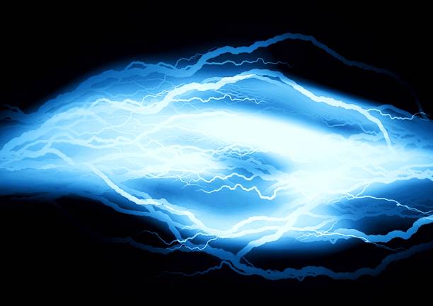 3d rendering of glowing blue lightning on a black background