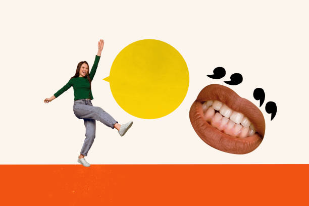 istock Template graphics collage image of carefree lady making teeth care announcement empty space isolated colorful background 2196550515