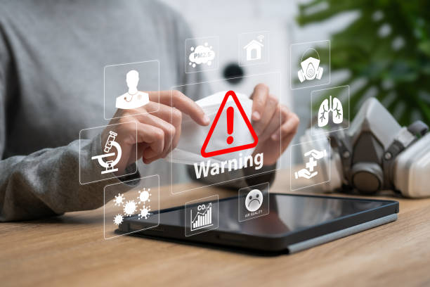 istock Air quality, Pollution hazards and use of protective equipment, Pollution Air Quality Analysis, Dust Solution concept, Women holding a face mask, Dust protection PM 2.5, Healthcare, Carbon, Air filter 2196550638
