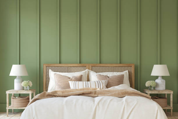 istock Bedroom in a nautical style. Interior mockup. 3d render. 2196557282