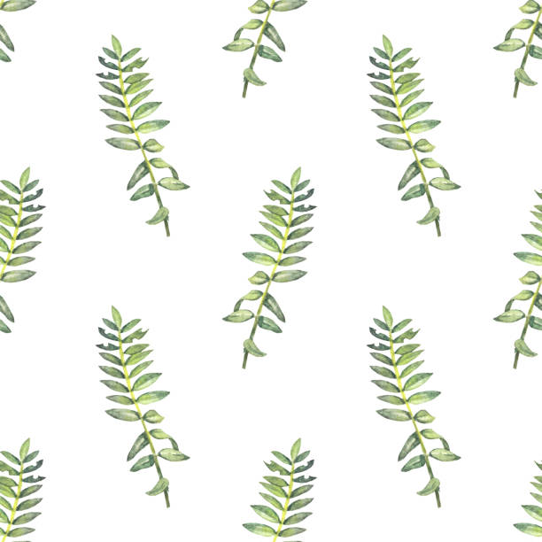 istock Seamless pattern with watercolor and digital green grass and leaves on white background. Hand-drawn bush with bud. Wallpaper for invite card, wedding celebration and sticker. Art for wrapping 2196558955