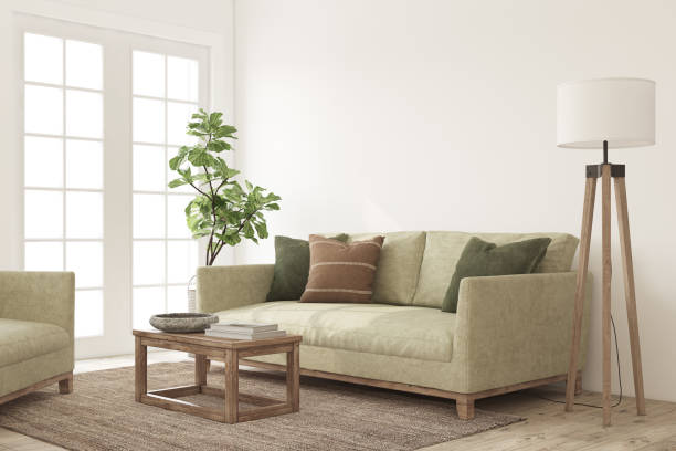 istock Beautiful living-room interior with green sofa. Interior mockup. 3d render. 2196558962