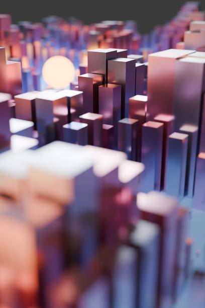 A dynamic 3D geometric background featuring vibrant pink, blue and purple metallic cube blocks and neon lights