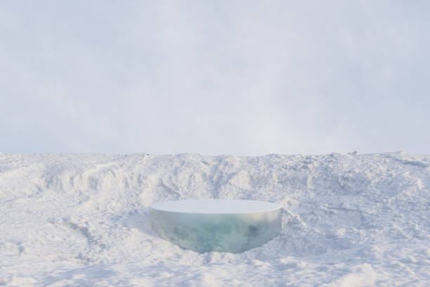 istock 3d render winter stage and Realistic natural background, Ice podium on the ice snow mountain, Backdrop sky and cloud for product stand display, advertising, mockup or etc 2196560457