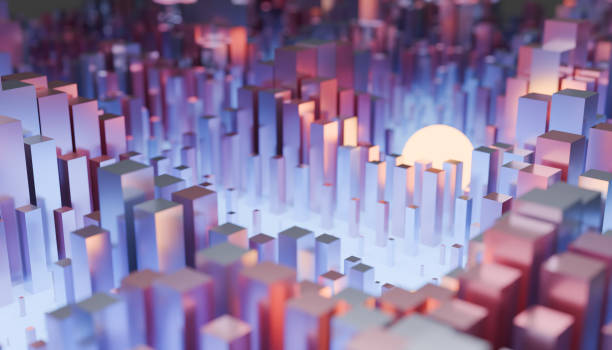 istock A futuristic 3D geometric background featuring cube blocks and neon lights 2196560544
