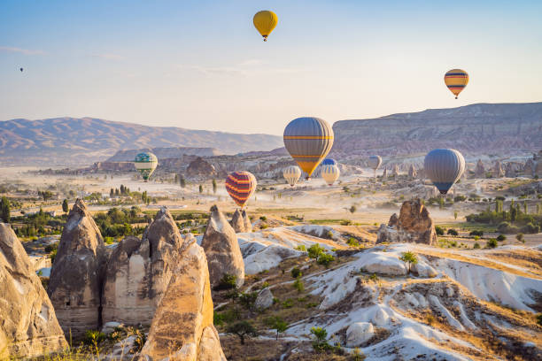 istock Colorful hot air balloon flying over Cappadocia, Turkey 2196560794