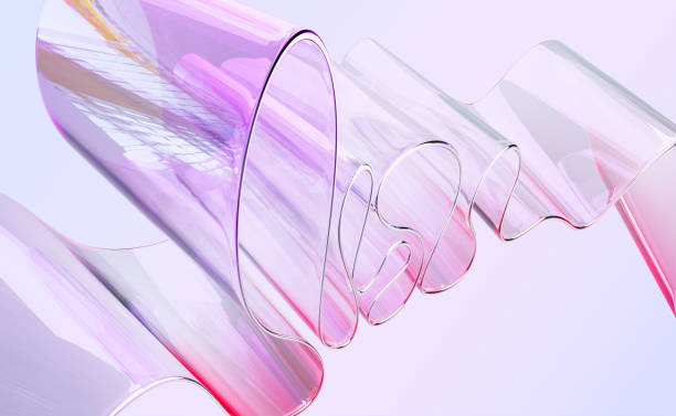 istock Abstract glass 3d background wallpaper with plastic acryl transparent clear fold ribbon curve tape wave line with rainbow color effect, dispersion light, holographic gradient render 2196561905