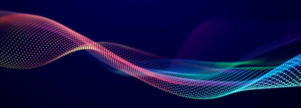 istock Wave of streaming particles on a light blue background. Abstract background with dynamic elements of waves and dots. 3d 2196566701