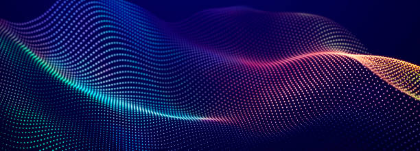istock Wave of streaming particles on a light blue background. Abstract background with dynamic elements of waves and dots. 3d 2196566703