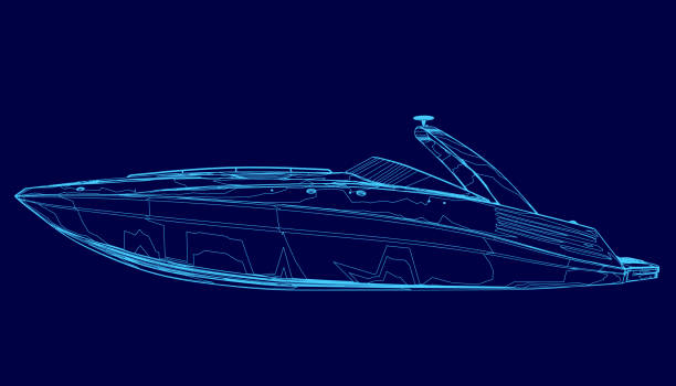 istock Blue boat outline. The boat is shown in a stylized way, with a blue background outline 2196566708
