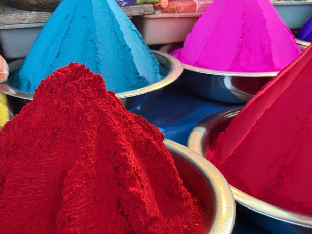 Piles of coloured powder used for Rangoli patterns