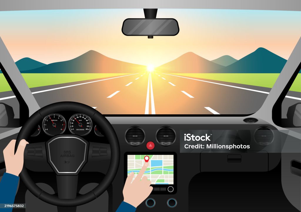 Man Using Map Application Or Gps Navigation System In A Car While ...