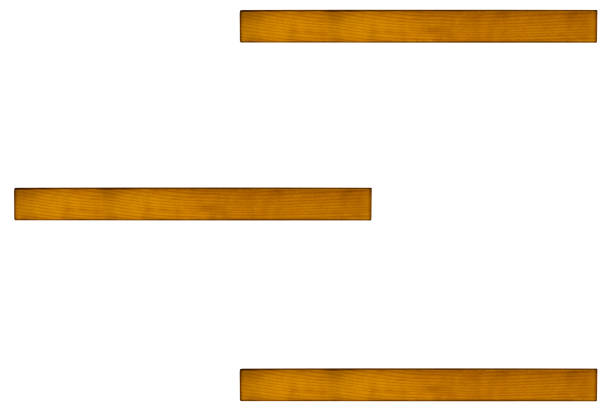 Three empty simple small minimalist shelves made of light wood is isolated with copy space.