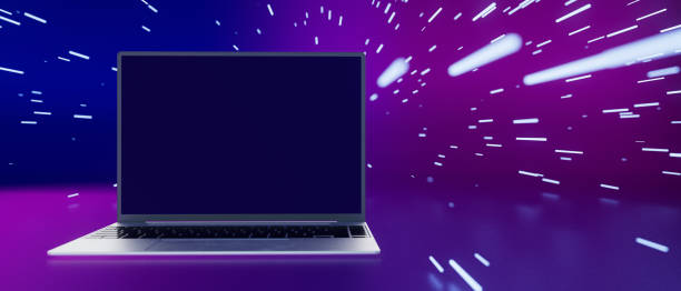 istock A laptop is shown with a purple background and a white background 2196582288