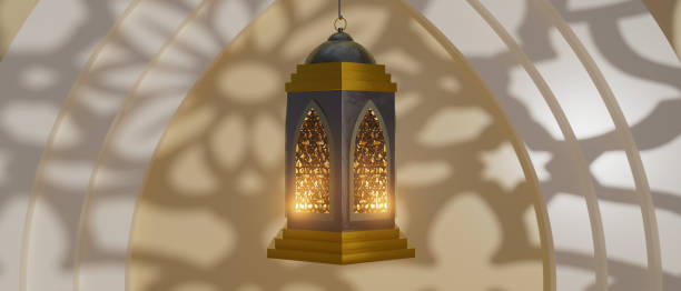 istock A lantern with a blue and yellow design hangs from the ceiling 2196582379