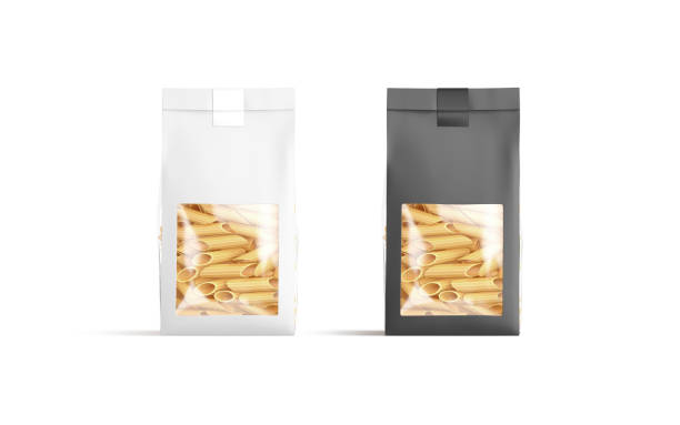 istock Blank black and white paper pack with penne pasta mockup 2196582805