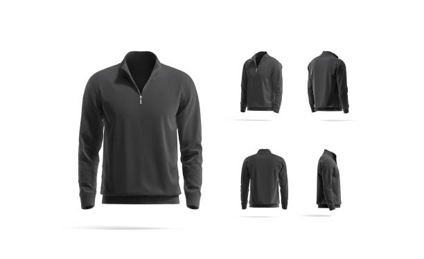 Blank black quarter zip sweater mockup, different views