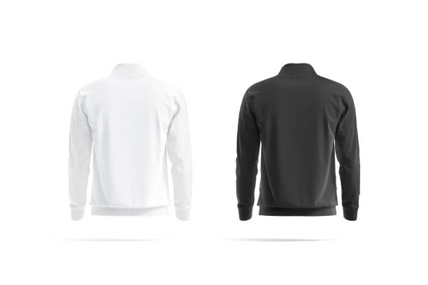 istock Blank black and white quarter zip sweater mockup, back view 2196583281