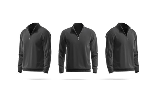 istock Blank black quarter zip sweater mockup, front and side view 2196583282