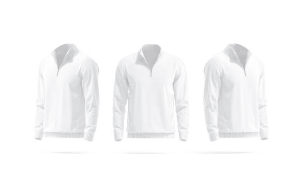 istock Blank white quarter zip sweater mockup, front and side view 2196583285