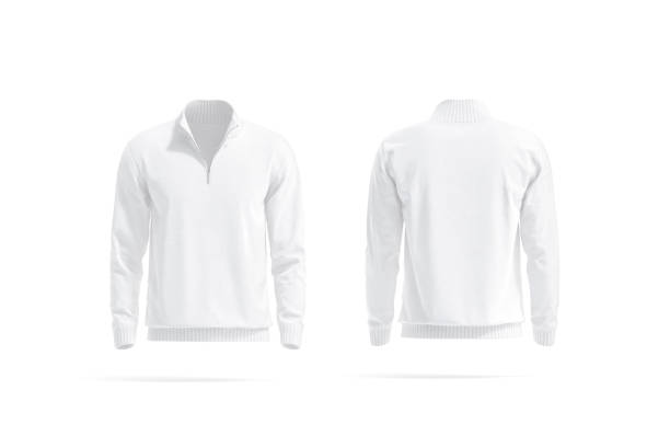 istock Blank white quarter zip sweater mockup, front and back view 2196583315