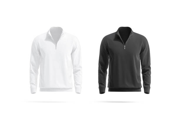 istock Blank black and white quarter zip sweater mockup, front view 2196583325