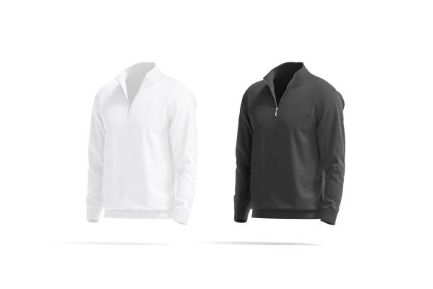 istock Blank black and white quarter zip sweater mockup, side view 2196583359