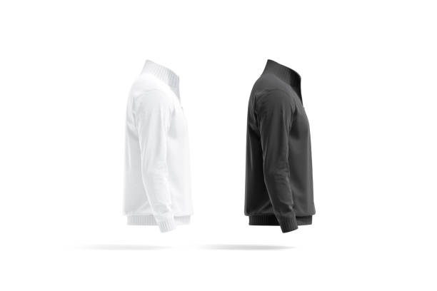 istock Blank black and white quarter zip sweater mockup, profile view 2196583367