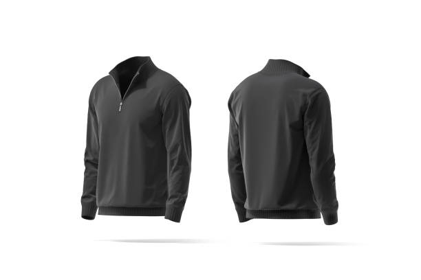 istock Blank black quarter zip sweater mockup, back side view 2196583401