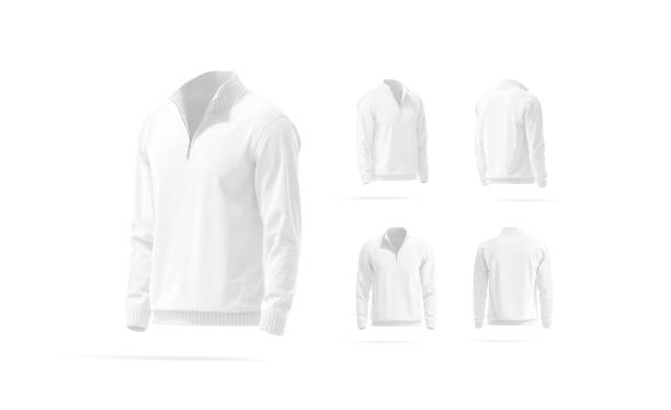 istock Blank white quarter zip sweater mockup, different views 2196583465
