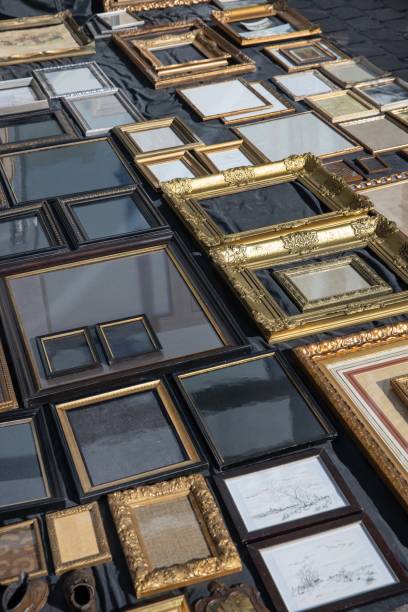 istock Different kinds of vintage frames. Flea market with vintage stuff. 2196587151