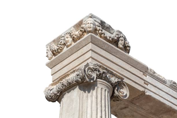 istock Fragment of Ionic marble column and decorative entablature. Isolated, transparency background. Aphrodisias ancient city. Geyre, Turkiye (Turkey) 2196589734