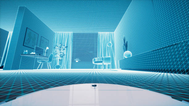 istock Digitization of a Modern Interior Design with a Fully Furnished Apartment. 3D Software Visualization Concept. Contemporary Apartment Rendering on Computer 2196599564