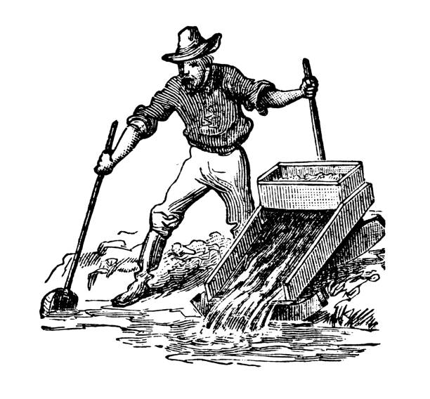 Antique illustration (1898): Miner's Cradle, Rocker