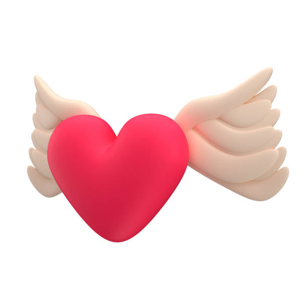 istock Red heart with wings on white background, 3d render 2196611010