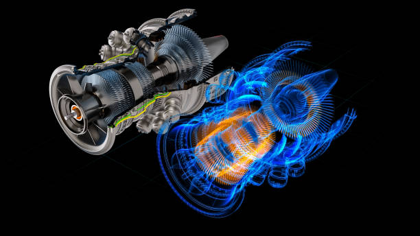 Innovative 3D Turbine Engine Concept Integrates Physical and Digital Elements. Advanced Green Energy Technology and Engineering Concepts for Clean Future