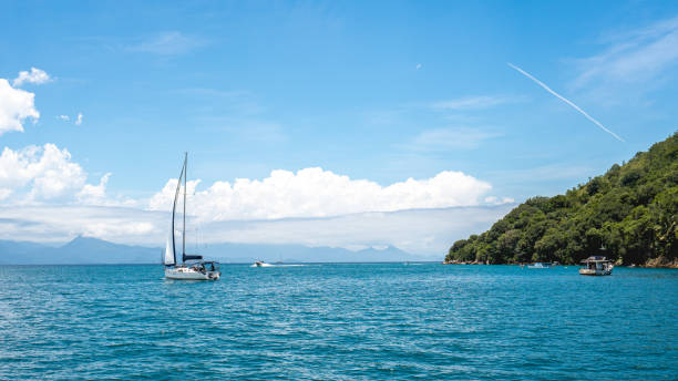 White Sailship in the waters of Paraty, Brazil.