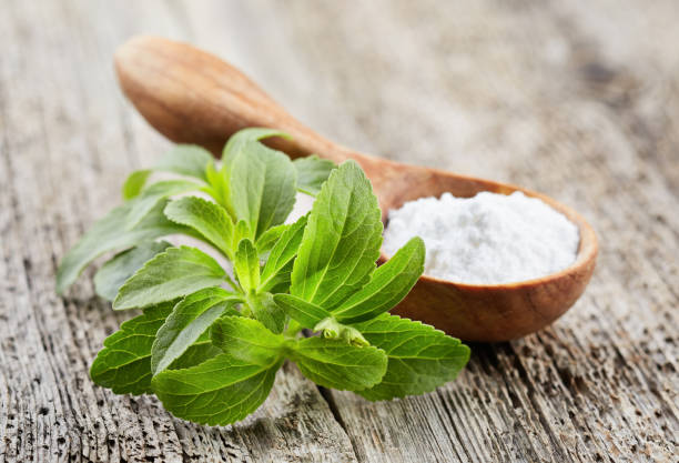 istock Stevia plant with powder 2196615841