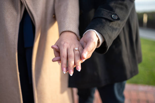 istock Engagement Proposal happy couple ring 2196615884