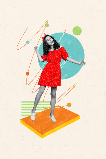 istock Sketch image composite trend artwork 3D photo collage of black white silhouette young attractive woman pose model wear red dress 2196619124