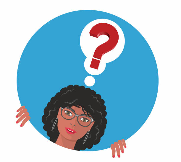 istock Curious and nice looking woman with question mark abowe her head. Curiosity an questions. Vector illustration. 2196619500