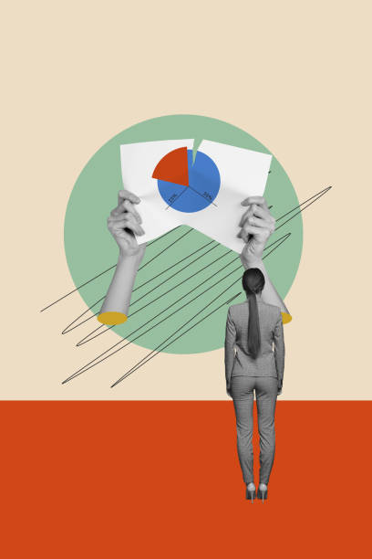 istock Sketch image composite trend artwork photo collage of young lady office manager stand back look at graphics statistics different parts 2196620209