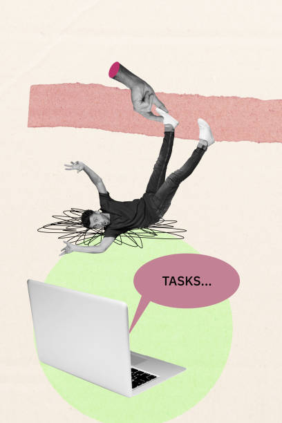 istock Creative retro 3d magazine collage image of impressed guy having many deadline working tasks isolated beige color background 2196622673