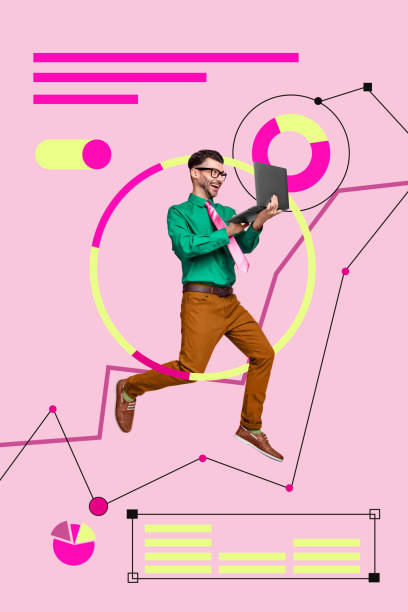 istock Vertical collage picture young crazy excited man interface presentation laptop remote worker employee project management success 2196622717