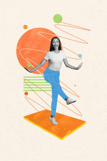 istock Sketch image composite trend artwork 3D photo collage of black white silhouette young attractive woman excited dance raise leg 2196626423