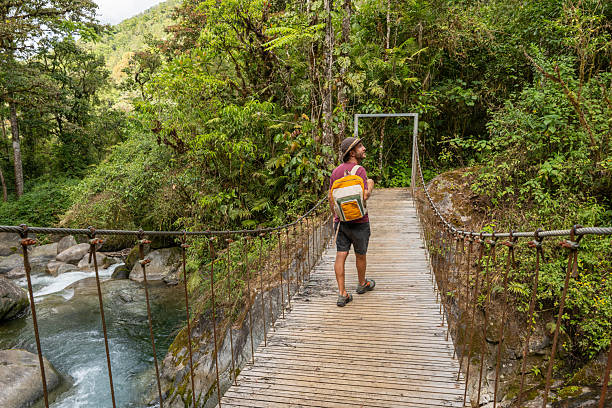 istock Traveler on Scenic Jungle Bridge Admiring River View 2196629755